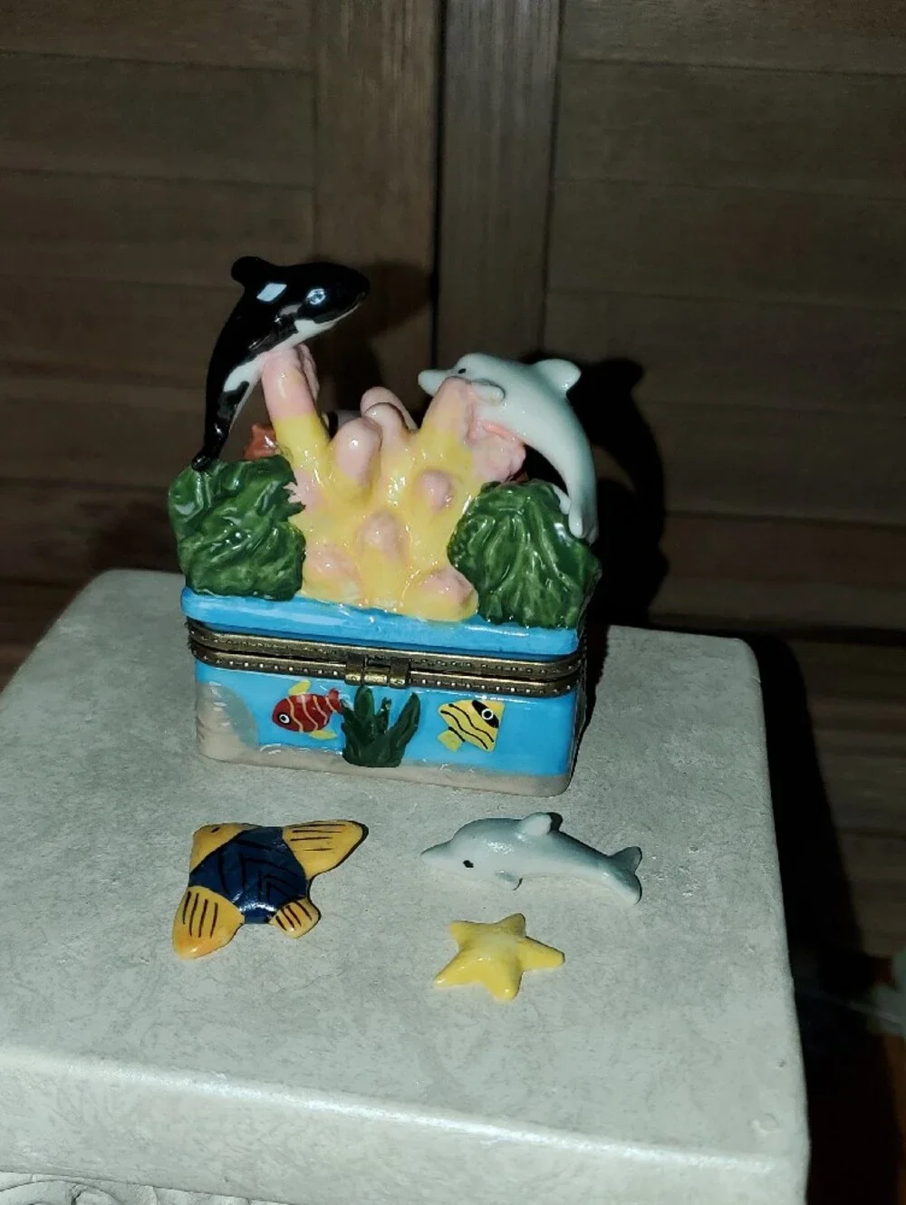 Underwater Ocean Scene Trinket Box with Orca, Dolphin, Seals